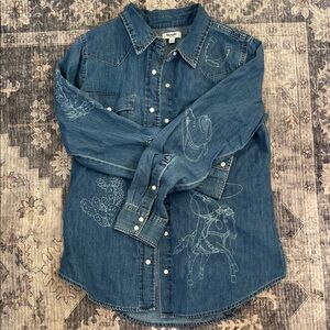 Wrangler Blue Denim Shirt with Embroidered Cowboy Designs
